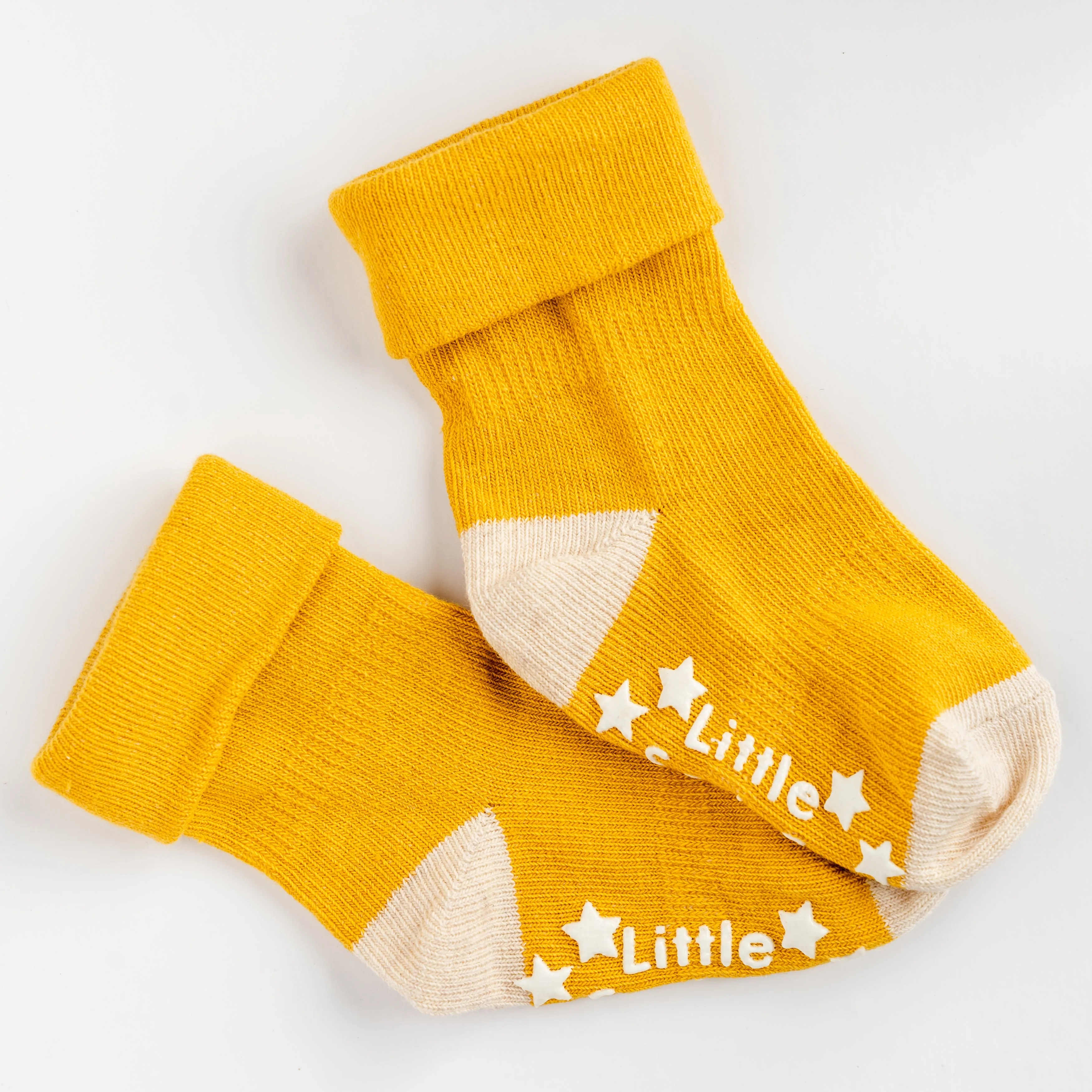Non-Slip Stay On Baby and Toddler Socks - 7 Pack in Mustard, Oatmeal and White